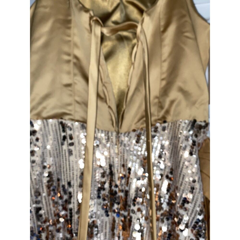 Mew Mews Formal Gown Statement Dress Elegant Gold Sequins Maxi Womens Medium NEW - Picture 8 of 13
